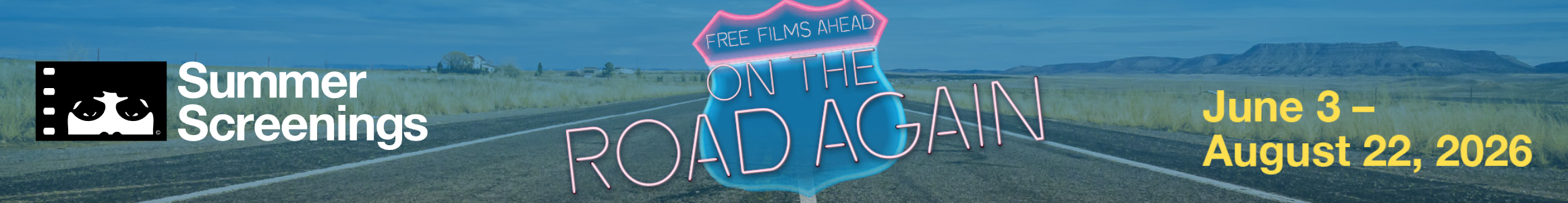 Image of the 2026 Summer Screenings graphic including the theme of On The Road.